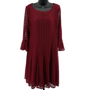 Rabbit Rabbit Rabbit Designs Dress WMNS 18 Lace Burgundy Bell Long Sleeves Lined
